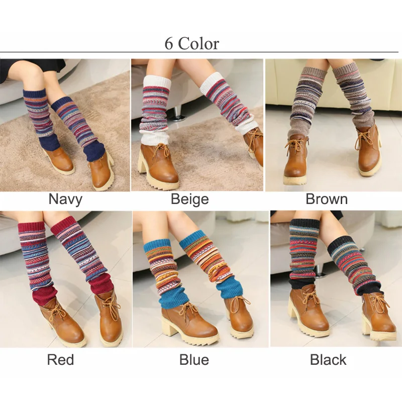 New Winter Thermal Cashmere Stockings Women Knee Socks Wool Colorful Women's Knitted Socks Thicken Girl Warm Socks WS048