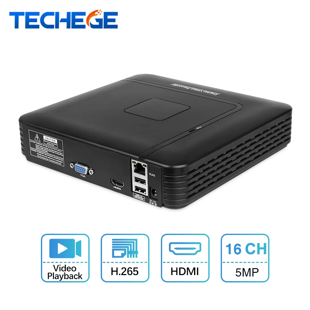 Gravador de Vídeo Detecção de Movimento Techege Saída Cctv Nvr 16ch Segurança Onvif P2p App Remoto H.265 Max 5mp