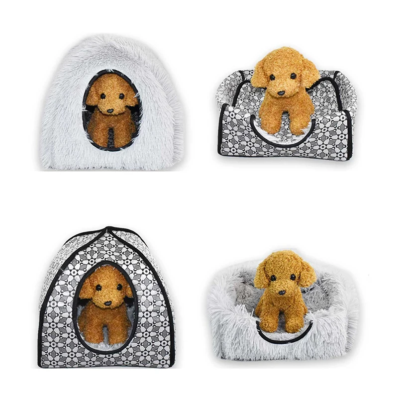 Плюшевый домик для кошек, мягкая длинная плюшевая кровать для собак, товары для собак, гнездо, зимний теплый спальный коврик для кошек, домик для собак