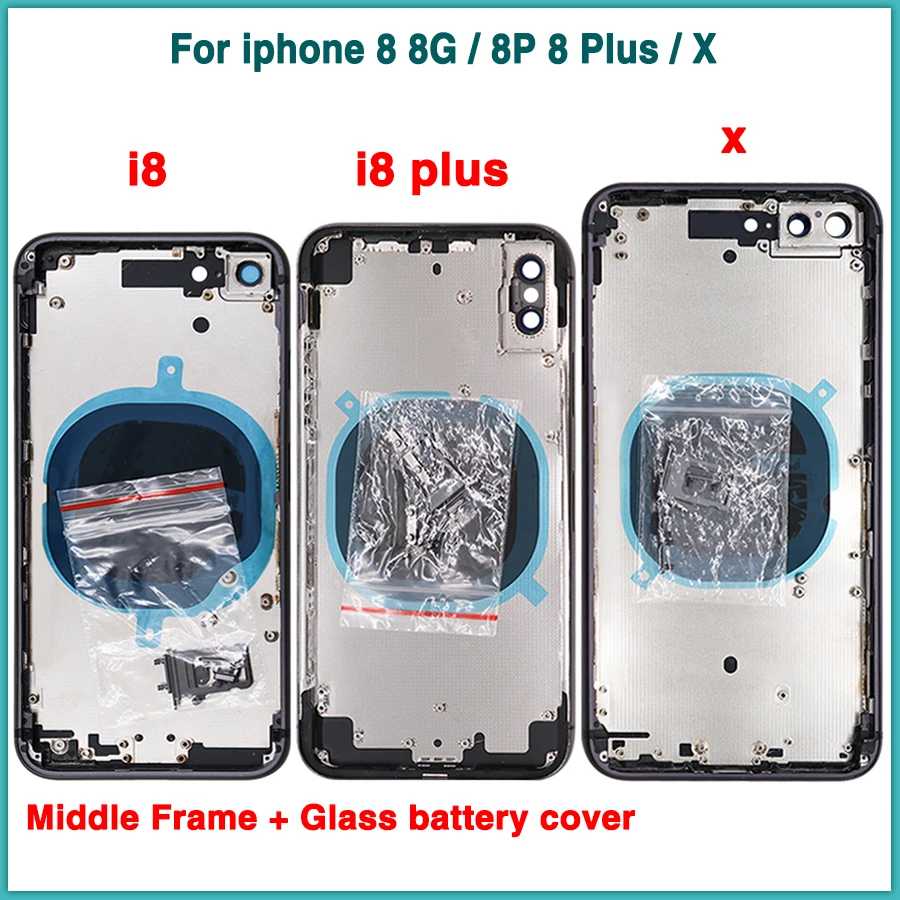 

For iphone 8 8G 8P 8 Plus Battery Back Cover Door Rear Cover + Middle Frame Full Housing Case For iphone X With sim Tray Parts