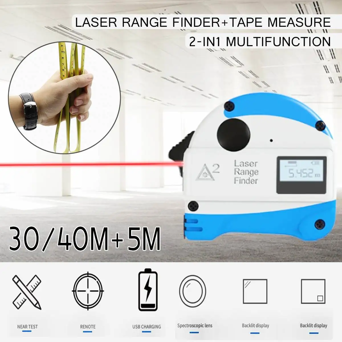

laser distance meter range finder 40M 30M laser tape measure digital retractable 5m laser rangefinder Ruler Survey tool