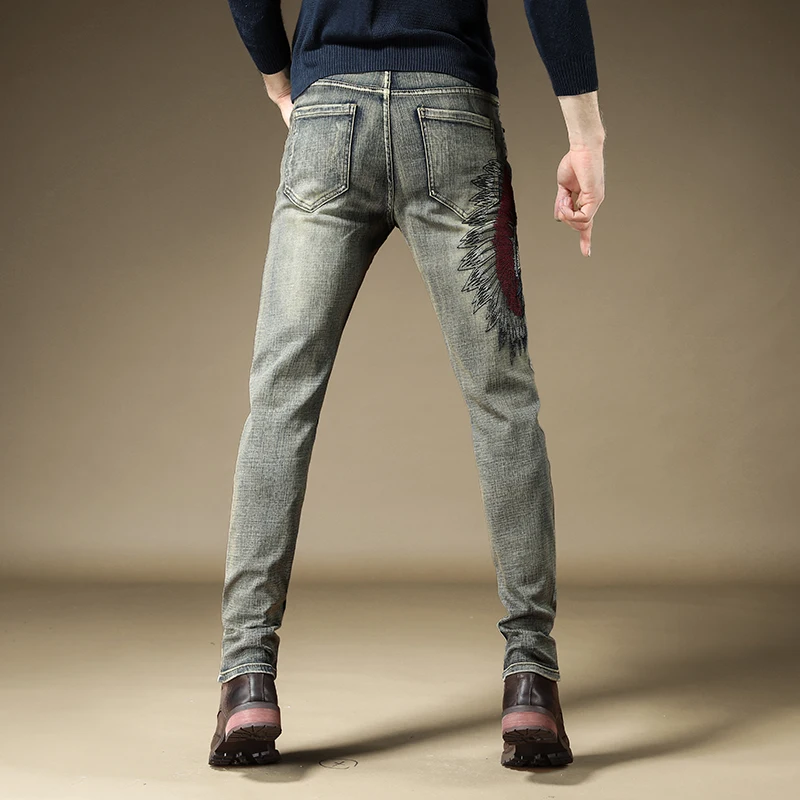 Free Shipping New Male fashion men's slim retro old feet pants street trend metal punk style hip hop trousers jeans