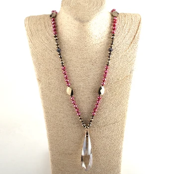 

MOODPC Fashion Bohemian Tribal Jewelry Crystal / Hematite Long Knotted Long Glass Drop Pendant Necklaces