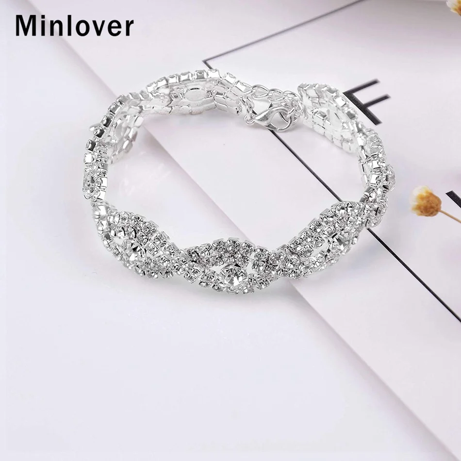 Minlover Модные Новые камни в форме капли серьги для невесты браслет наборы для женщин Серебряный цвет Свадебный комплект ювелирных изделий MEH1682+ SL438