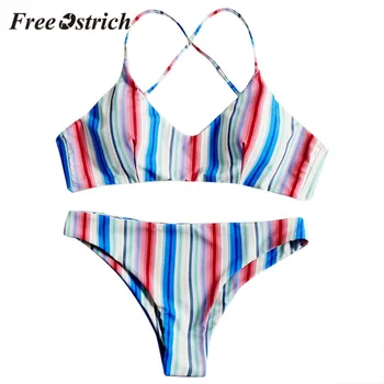 

Free Ostrich Sexy Underwear Women Set Striped Padded Bra Low Waist Panties Buckle Biquini Women Underwear Two Piece Bathing Suit
