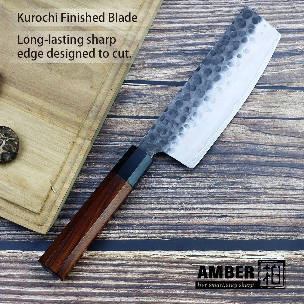 Nakiri Knife Hand Forged Kitchen Knives Japanese AUS10 3-Layer Steel Natural Wood Environmental Product Amber Chef's Knives