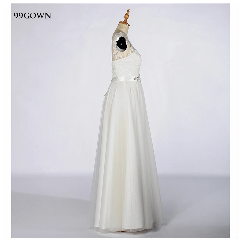 99GOWN белое кружевное длинное платье для подружки невесты без рукавов с вышивкой бисером женские платья для свадебной вечеринки