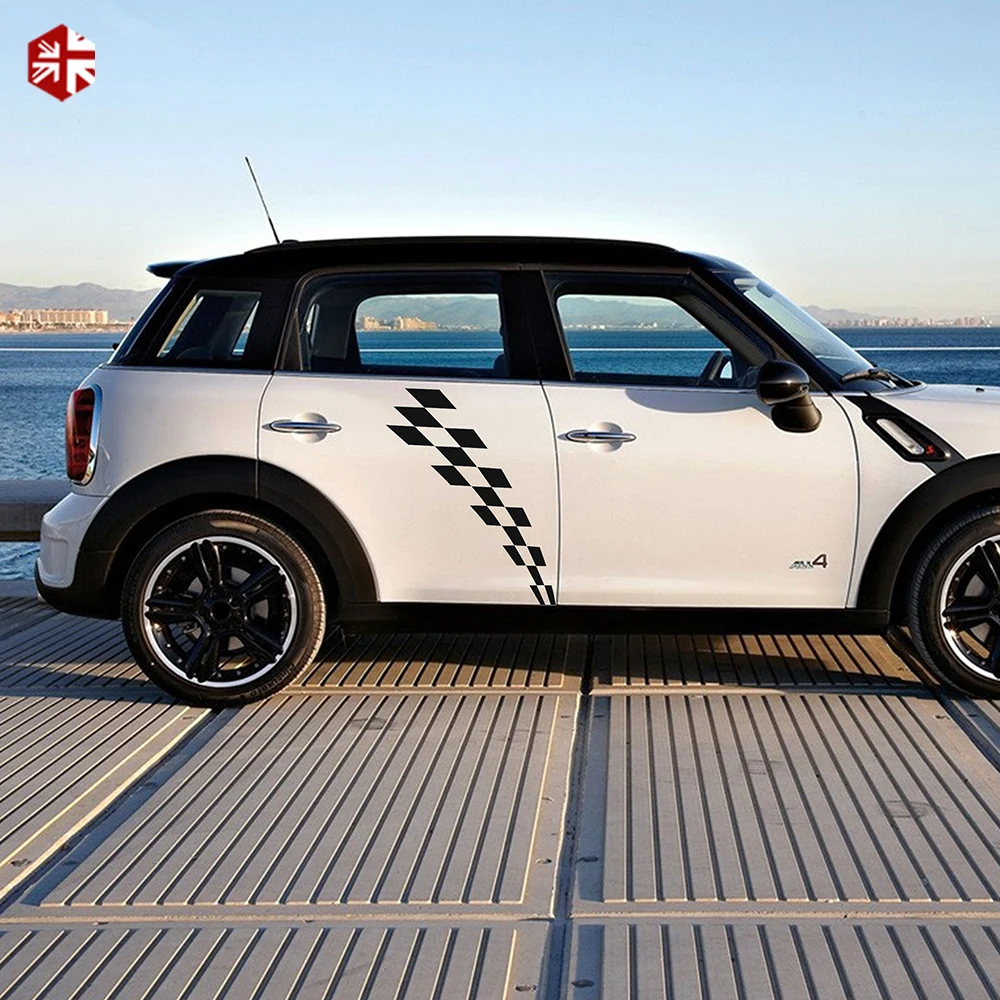 2 Pcs Checkered Flag Styling Door Side Stripes Sticker Body Decal For MINI Cooper S Countryman R60 One JCW ALL4 Accessories