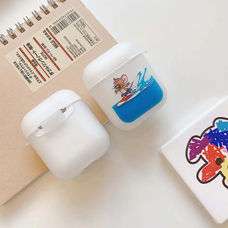 Комбинированный чехол с рисунком мыши кошки для airpods 1 2 чехол Bluetooth наушники airpod полупрозрачный мягкий ТПУ чехол с карабином