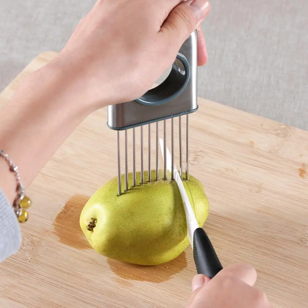 Stainless Steel Onion Holder Slicer Choping Tomato Cucumber Vegetable Salad Tool