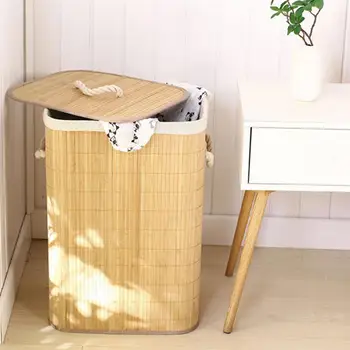

Foldable Clothes Storage Basket Household Laundry Dirty Clothes Storage Bucket Bamboo Basket Home Storage Basket Khaki