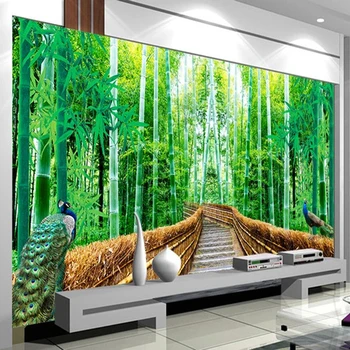 

Custom Wall Painting 3D Bamboo Forest Peacock Nature Landscape Wallpapers For Living Room TV Background Photo Decoration Mural