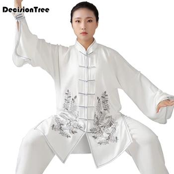

2019 Martial arts performance suit jiu jitsu wushu kung fu uniform tai chi suit Fishtail Sleeves Embroidery loose Suit men women