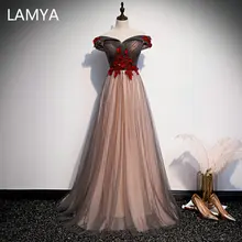 LAMYA элегантное вечернее платье с аппликацией размера плюс ТРАПЕЦИЕВИДНОЕ ПЛАТЬЕ с горловиной лодочка кружевное с бусинами vestido de festa