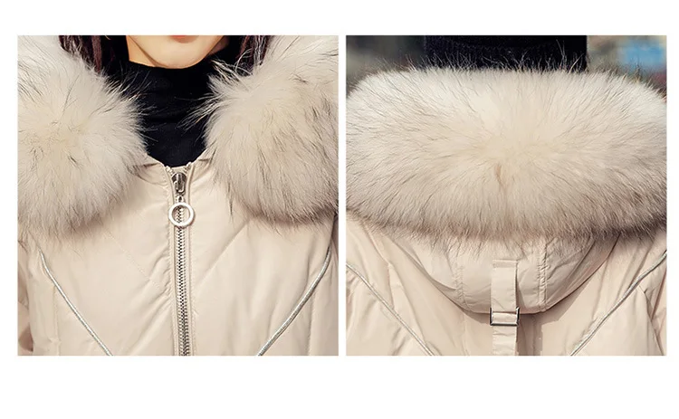 Mid-length Large Fur Collar down Jacket Women's New Style Hot Selling White Duck down Thick Warm Slim Fit Winter Fashion Co