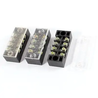 

3 Pcs 600V 15A 4 Positions Dual Rows Covered Barrier Screw Terminal Block Strip