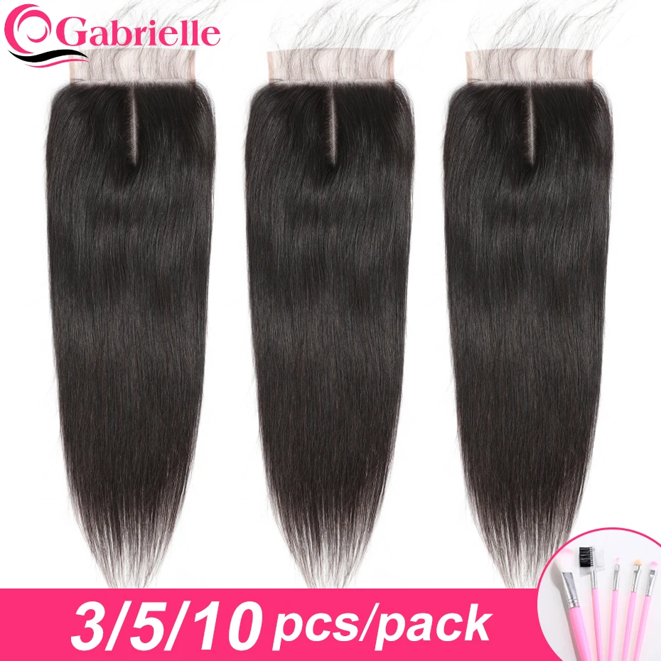 

Gabrielle Lace Closure 3/5/10 pcs Brazilian Straight Hair 4x4 Closure with Baby Hair Free/Middle/Three Part Remy Human Hair