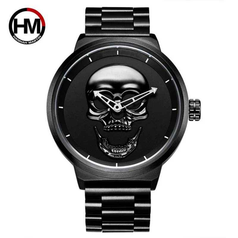 

Hannah Martin Men's Watch Quartz Watches Wristwatch Clock Male Luxury Sports Watches Skull Casual Black Watch Men Waterproof