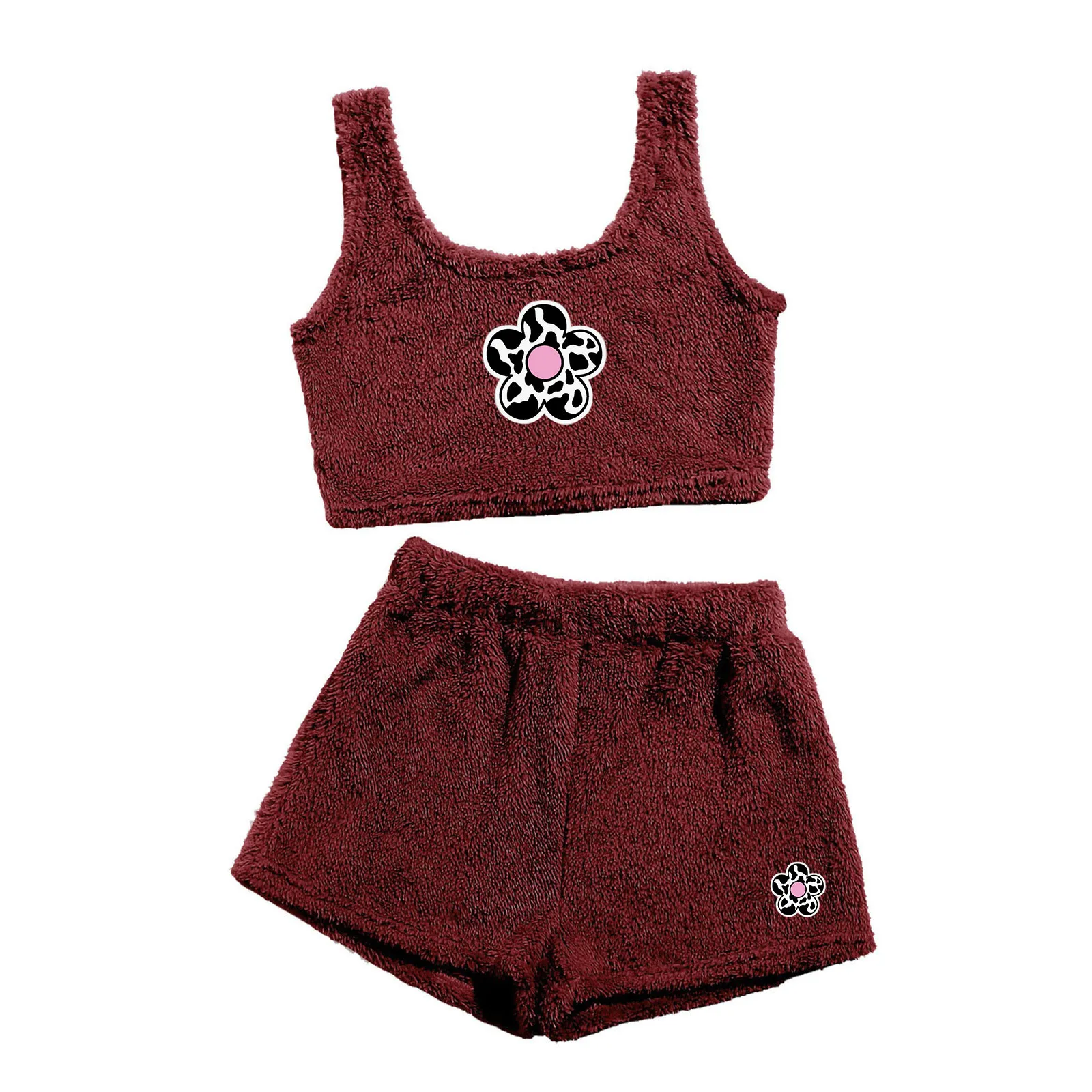 

la maxPa Pajamas for Women Polyester Sleeveless and Shorts Pijamas Ladies Sleepwear Printing Pyjamas 2 Pcs Flannel Homewear