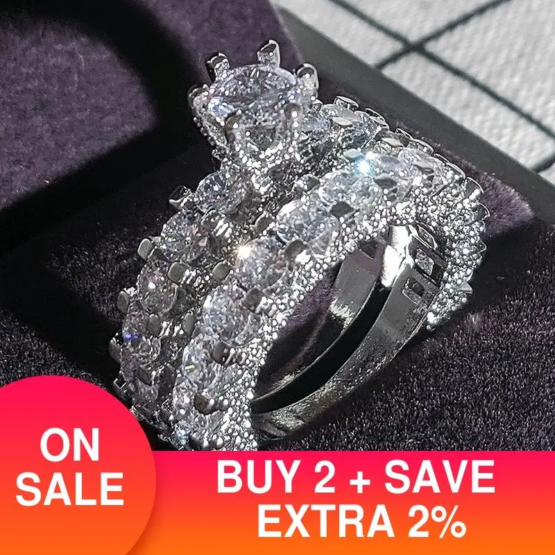 Комплект роскошных свадебных колец из серебра 925 пробы для женщин Подарок на