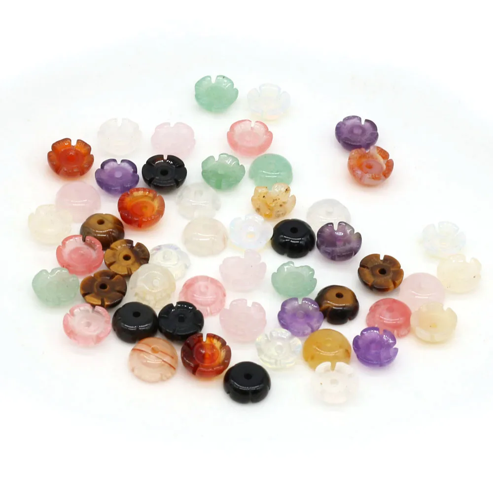 15PCS Wholesale Natural Stone Flower Shape Carved Petal 9MM Beads Pendant Making DIY Necklace Earring Charm Jewelry Gift