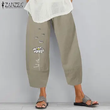 

2020 Summer Floral Printed Harem Pants ZANZEA Vintage Cotton Linen Trousers Women Elastic Waist Long Pantalon Palazzo Turnip