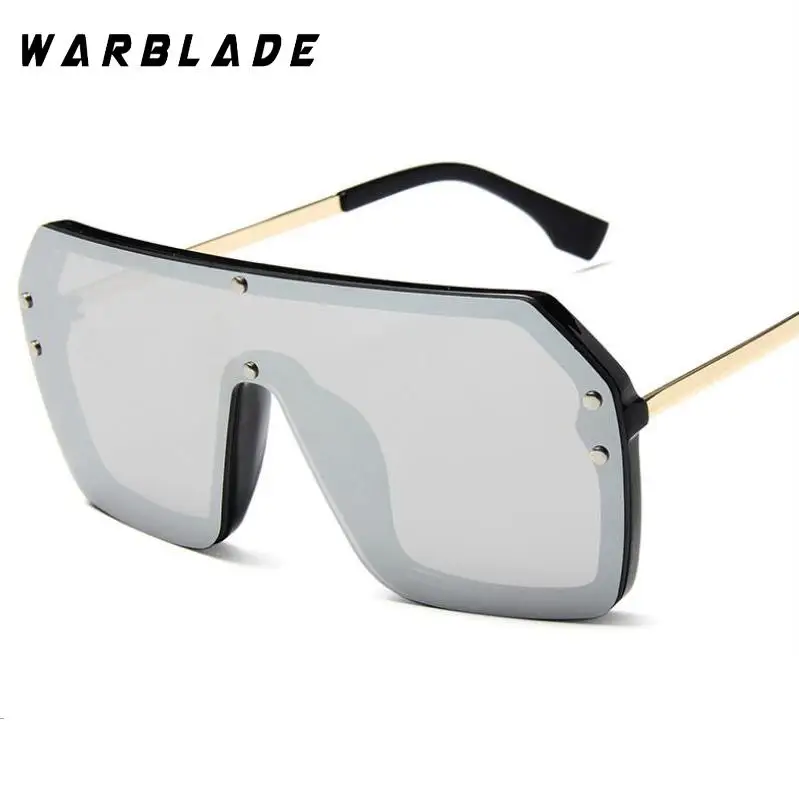 Silver WarBLade Модные Винтажные негабаритные Квадратные Солнцезащитные очки Мужские цельная линза большая оправа солнцезащитные очки для женщин UV400 серебряное зеркало - Lenses Color: Silver