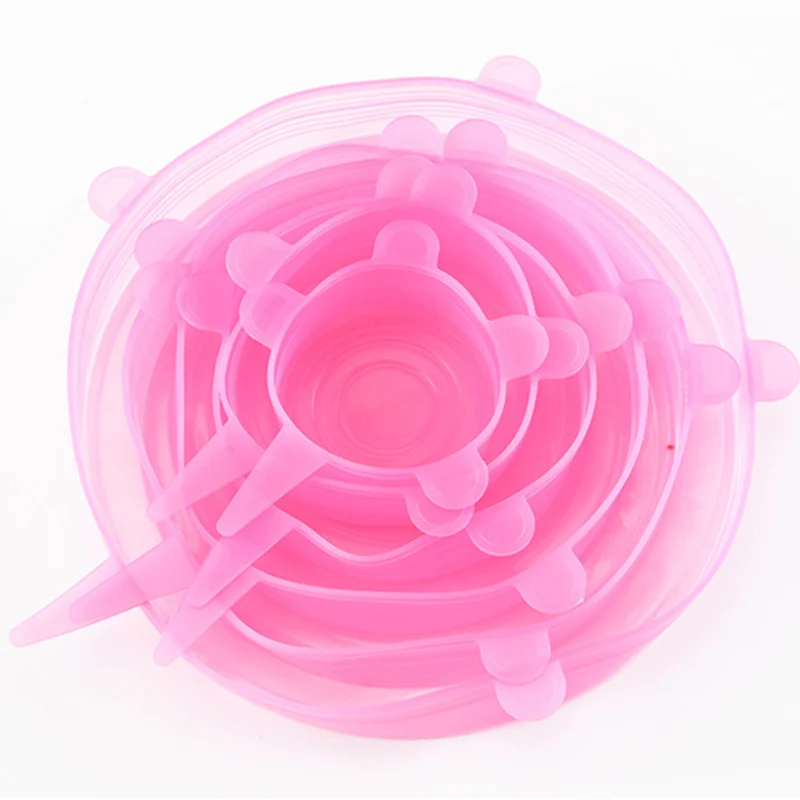 Pink 6 шт./компл. универсальная силиконовая форма крышка многоразовый силикон растягивающиеся крышки для кухонной посуды крышка кастрюль кухонные аксессуары - Цвет: Pink