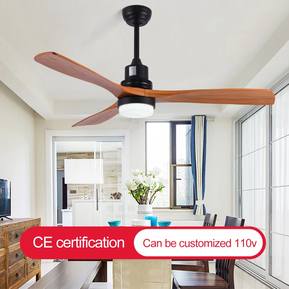 

Vintage Ceiling Fan Wood Remote Control AC 220V lamp Fans With Lights Industrial Decor Modern Nordic 3 Wooden Blade Dropshipping