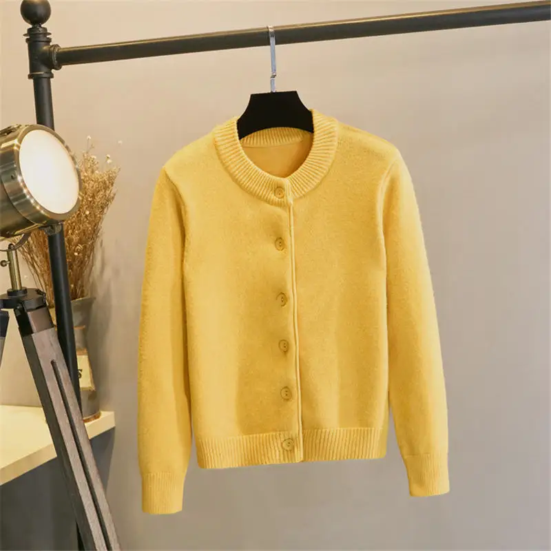 Ginger yellow Вязаный свитер кардиган женский Осень Зима Плюс Размер толстый теплый кардиган, вязаный свитер Женский Повседневный Однотонный свитер женский Q1902 - Цвет: Ginger yellow