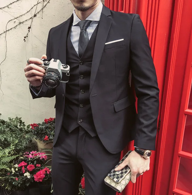 

2019 Fashion Suit Men Three-piece Set Marriage Formal Dress Slim Fit Korean-style Groom Suit