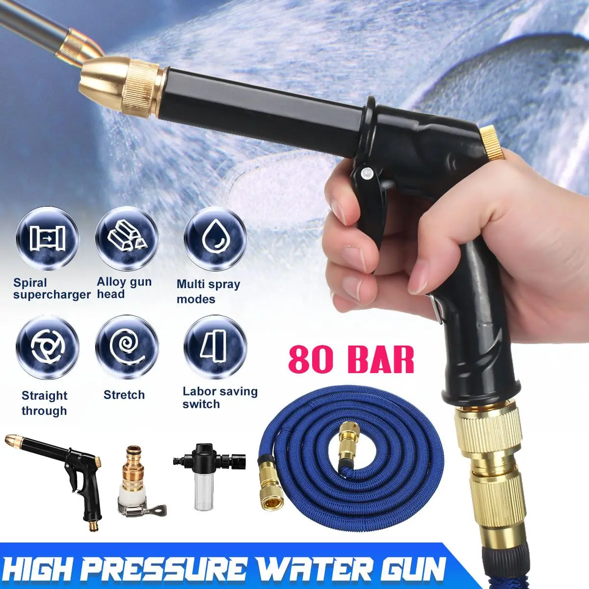 

Portable 7.5M High-pressure Water Gun For Cleaning Car Wash Machine Garden Watering Hose Nozzle Sprinkler Foam Water Gun