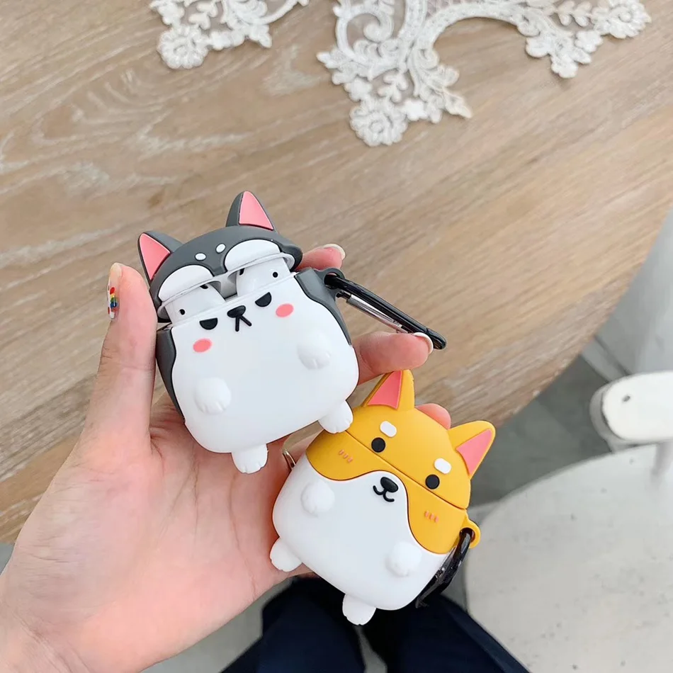 

3D Cute Love Dog Cartoon Earphone Case For Airpods 2 Case Silicone Headphones Cover For Apple Air pods Case For Earpods Key ring