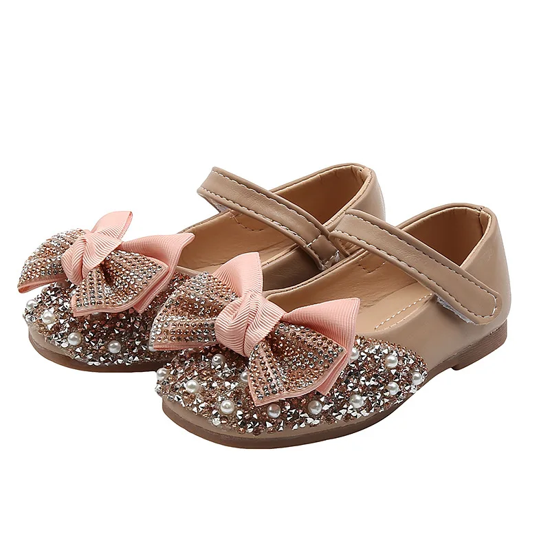 Girls Leather Shoes Cute Bowtie Rhinestone Baby Girl Princess Shoes Soft Bottom Kids Shoes for