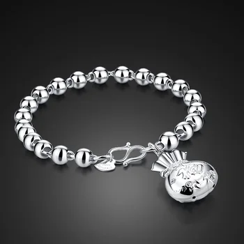 

New Vintage Wallet Pendant Bracelet 100% 925 Sterling Silver Ball Bracelet For Woman Simple Bangle Fine Jewelry Gift