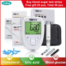 Cofoe 3 in 1 Cholesterol Monitor Uric Acid Tester Blood Glucose Meter Kit With Test Strips Lancets Diabetes Multi-Monitor Device
