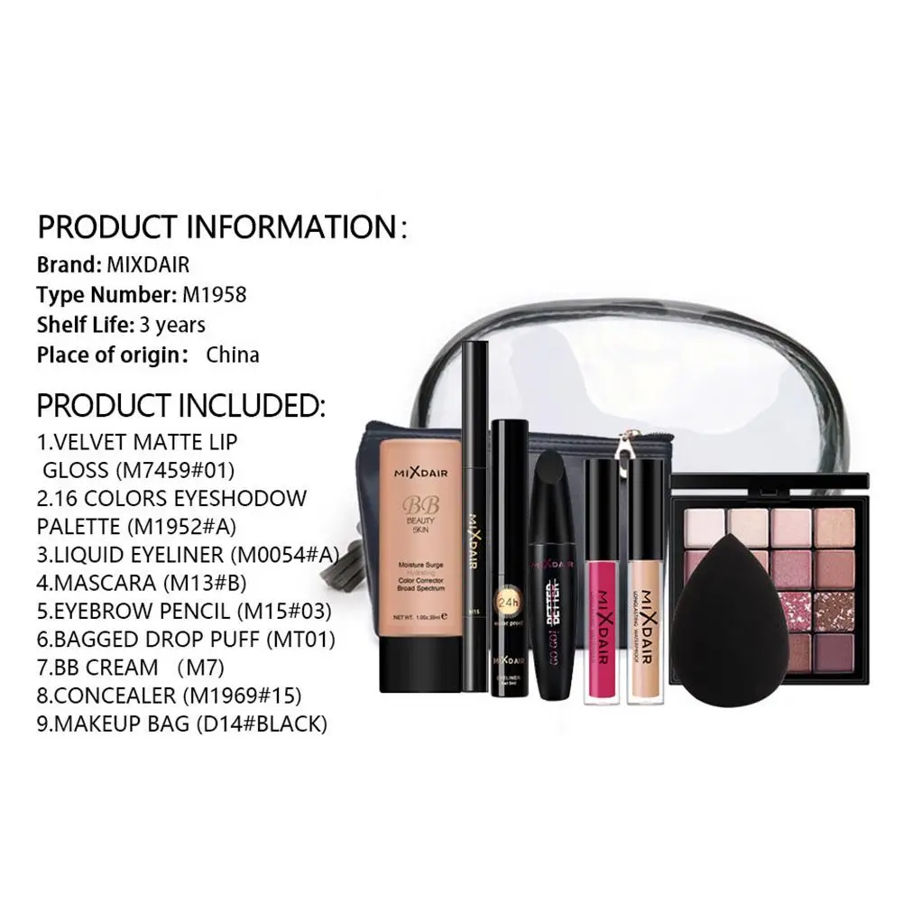 9 шт./компл. черного и золотого цвета Make Up набор кистей губ Цвет блеск для губ Тени для век Карандаш для бровей, тушь для ресниц и бровей тональный крем BB крем для слойки