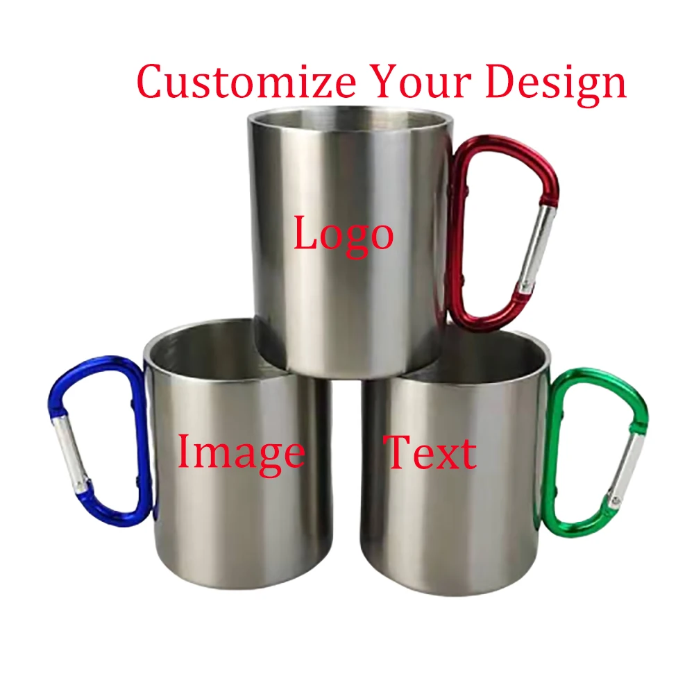 

Customize Cup Diy stainless steel Mug 300ML Design Climbing Botton Carabiner Print of Your Logo image Personalized Kitchen Drink