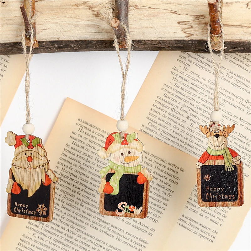 

Xmas new Year Christmas wooden mini blackboard pendant Color DIY christmas tree pendant Cartoon santa claus Snowman charm AF219