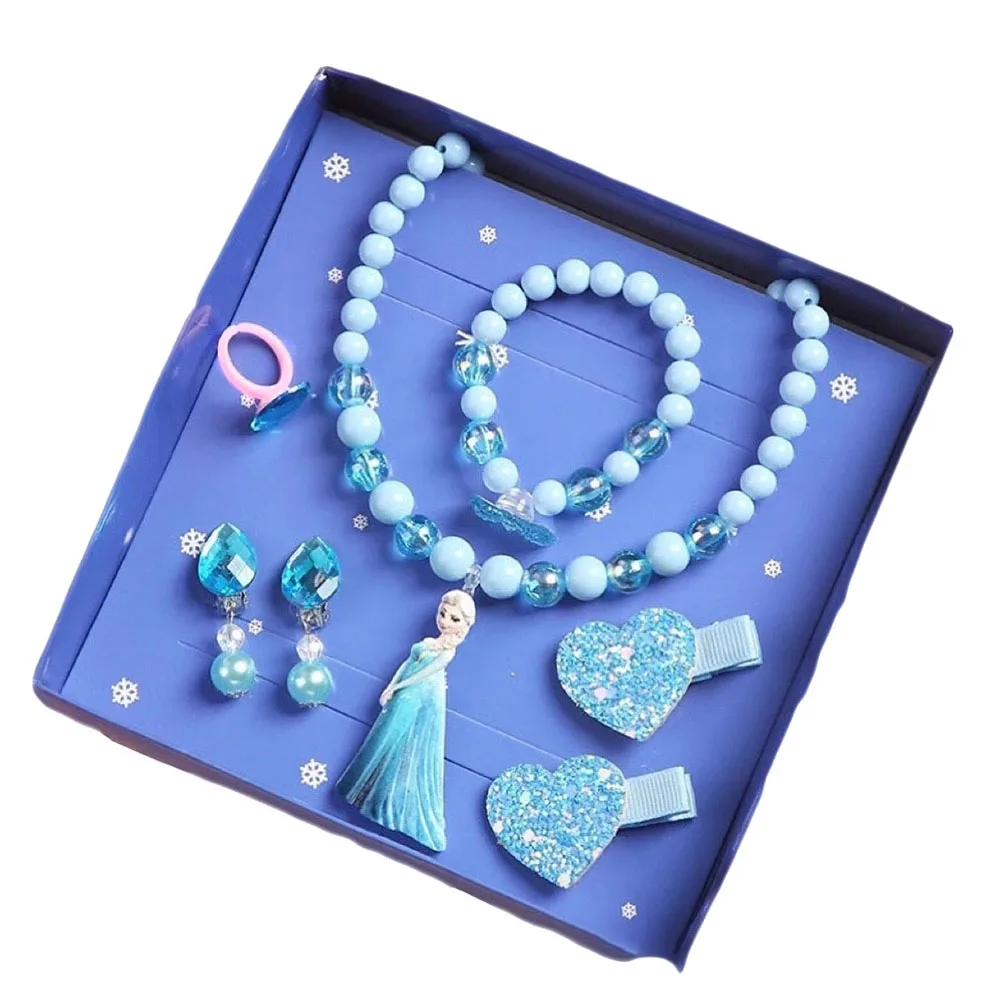 7pcssetLovelyFrozenElsaAnnaNecklaceBraceletRingFigureToys