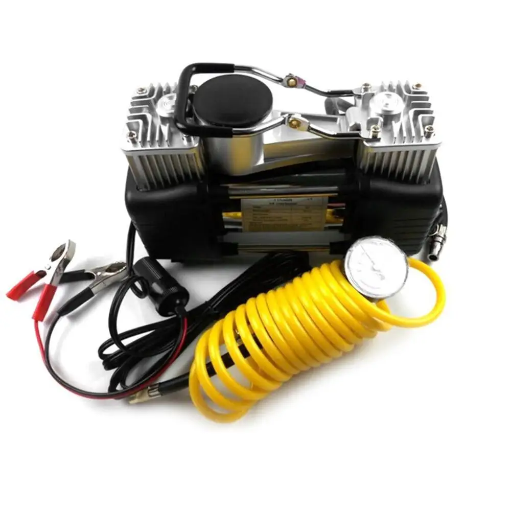 12V автомобильный шинный насос двойной цилиндр воздушный компрессор металлический шин Высокое Давление воздушный насос с инструментами чемодан