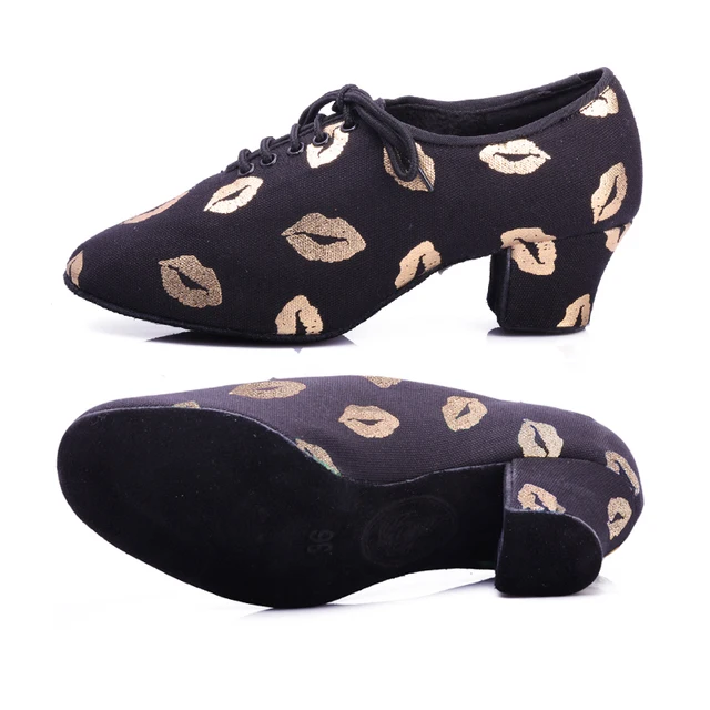 bd dance shoes T1-B Female Betty Latin dance shoes two point soft bottom Oxford cloth modern dance practice shoes T1 T1 Golden lips