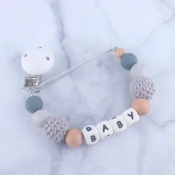 

XCQGH Baby Pacifier Chain Silicone Letter Pacifier Clip Crochet Beads Anti-lost Chain Baby Pacifier Chain Clip