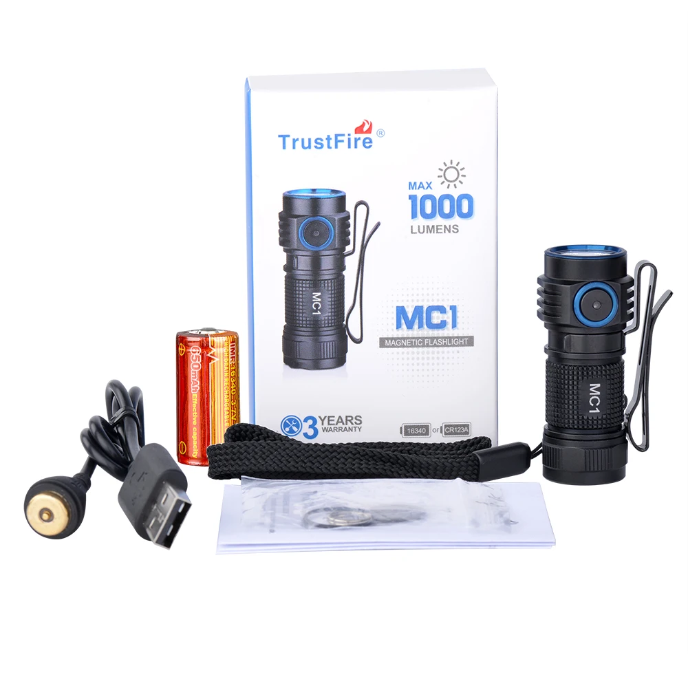 TrustFire MC1 мини фонарик CREE XP-L HI светодиодный 1000 люмен семьи фонарик зарядки магнитного фонарь с 650 мАч 16340 батарея