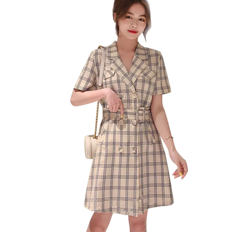 

Office Work Wear OL Style Women A-Line Dresses Lady Notched Collar Striped Printed Mini Dress Vestidos SS183