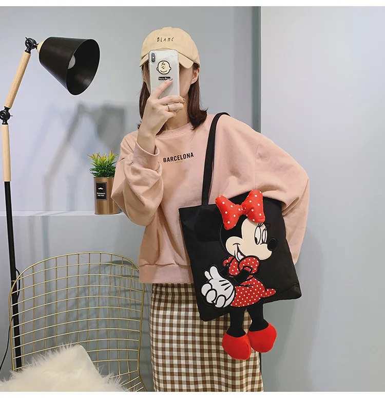 Disney Микки Маус сумка женская новая сумка большая-вместительная мягкая сумка-мессенджер canves tote сумка для покупок
