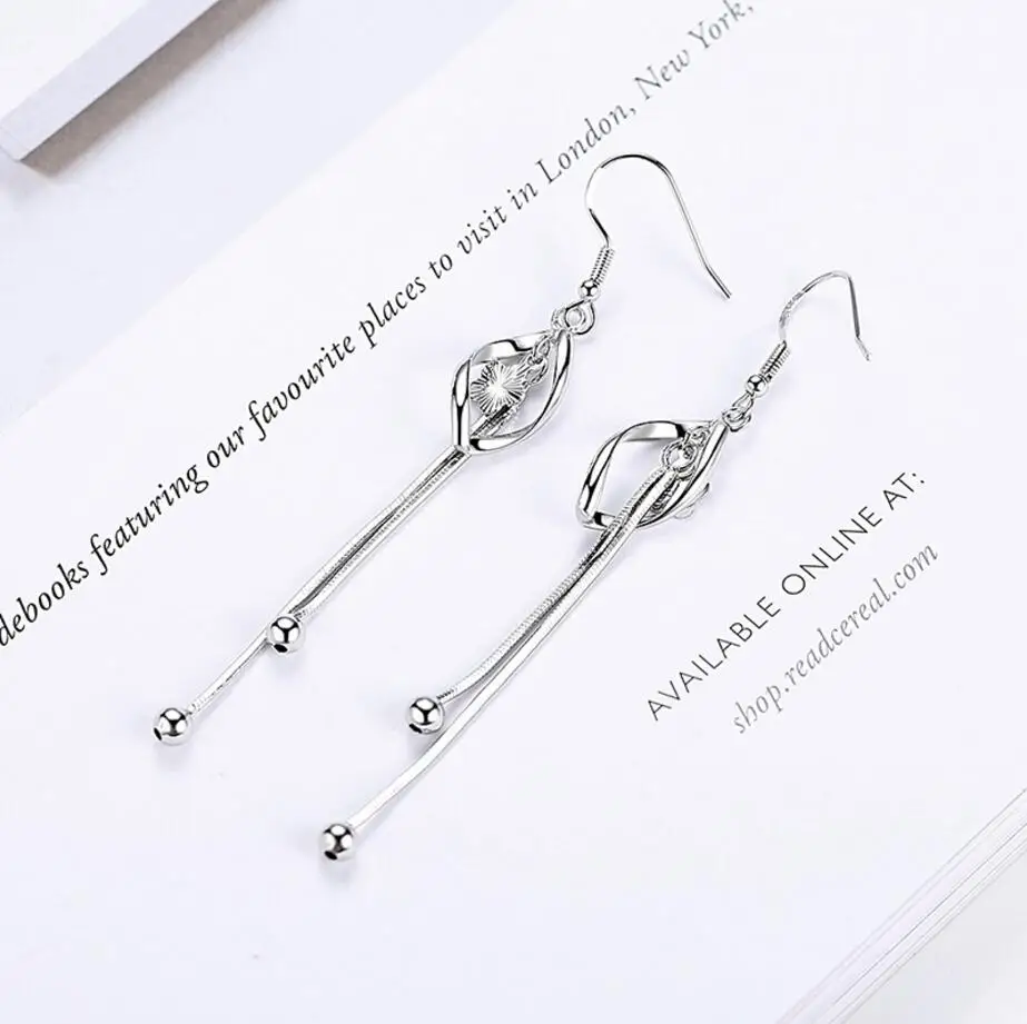 Drop Earrings 925 Sterling Silver For Women Plum Flowers Pearl Twist Tassel Earrings oorbellen brincos S-E413 dangle earrings,drop earrings,pearl earrings,flower earrings,crystal tassel earrings