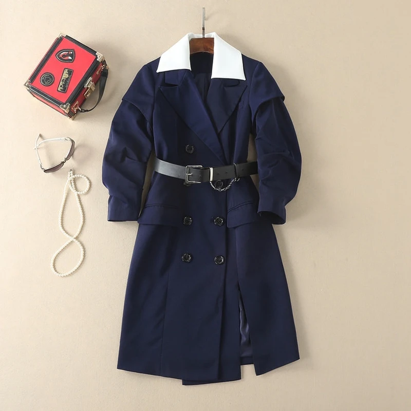 

GoodliShowsi Autumn Winter Women Trench Fashion Lapel Double Breasted Belt Long Sleeve Overcoat Outerwear Streetwear