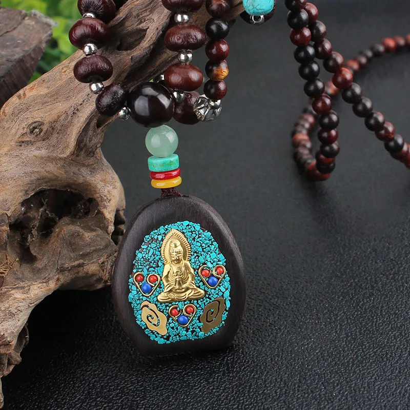 Деревянное ожерелье-амулет с бусинами &quotмала&quot винтажное буддистское