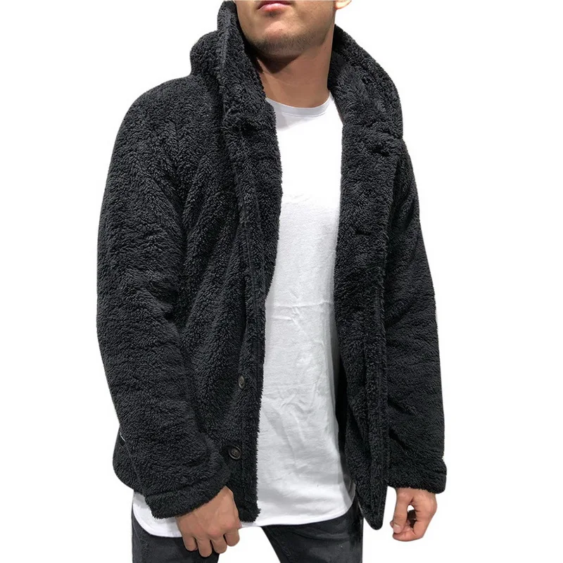 Laamei, мужское зимнее плюшевое пальто, однотонное, с карманами, с открытым капюшоном, на молнии, куртка с капюшоном, модная, однотонная, плюшевое пальто-кардиган - Цвет: color 3